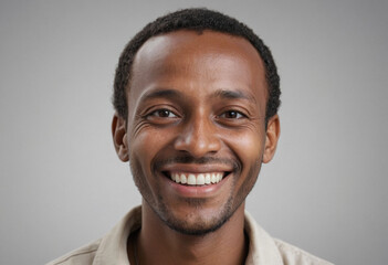 Obraz premium Portrait view of a regular happy smiling Ethiopia man, ultra realistic, candid, social media, avatar image, plain solid background