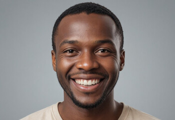 Obraz premium Portrait view of a regular happy smiling Gabon man, ultra realistic, candid, social media, avatar image, plain solid background