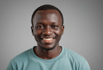 Obraz premium Portrait view of a regular happy smiling Guinea-Bissau man, ultra realistic, candid, social media, avatar image, plain solid background