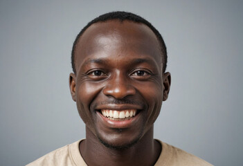 Obraz premium Portrait view of a regular happy smiling Guinea-Bissau man, ultra realistic, candid, social media, avatar image, plain solid background