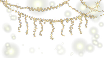 A luminous garland of lights, an LED neon lamp.A banner with sequins and garlands and silver stars.Gold and silver streamers with glowing lights.