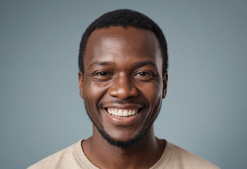Obraz premium Portrait view of a regular happy smiling Namibia man, ultra realistic, candid, social media, avatar image, plain solid background