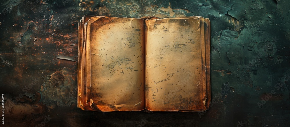 Aufkleber A grunge background sets the scene for an open notebook with copy space image