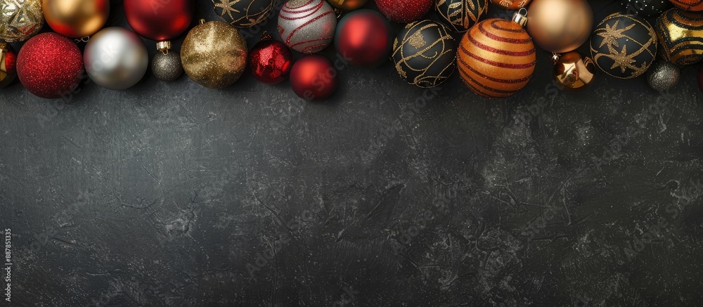 Aufkleber dark background enhances the dramatic effect of christmas ornaments arranged uniquely against negati