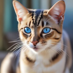 Obraz premium A patterned cat with blue eyes