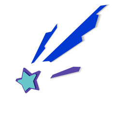 Falling star from colored paper. Vector illustration. Applique. Cold shades. Naive children's creativity.