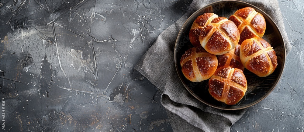 Aufkleber gray textured table showcasing delicious hot cross buns offering a copy space image for text