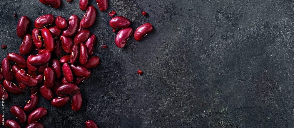 Poster Top down view of red beans on a dark backdrop with copy space for an image The beans serve as a vegetable based option still uncooked