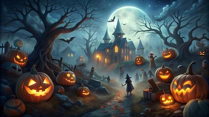 Halloween day eyes of Jack O' Lanterns trick or treating Samhain All Hallows' Eve All Saints' Eve All Halloween spooky Horror Ghost Demon background October 31