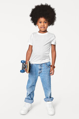 Black boy wearing png t-shirt full body mockup © Rawpixel.com