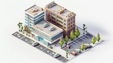 A model of a building with a car and trees on the side. architectural model, building model, car model, trees model, urban planning, miniature building, scale model, architectural design, model city,