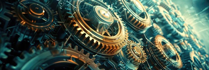 Gearwheel Technology. Abstract Industrial Background with Gearwheels for Teamwork and Automation
