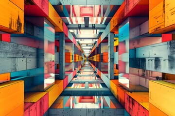 Fototapeta premium Vibrant Abstract Geometric Pattern with Colorful Rectangular Blocks