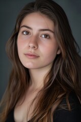 Obraz premium A studio headshot portrait of a young woman in her mid-twenties. 