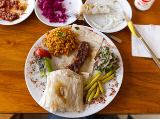 Middle Eastern meal on a wooden table