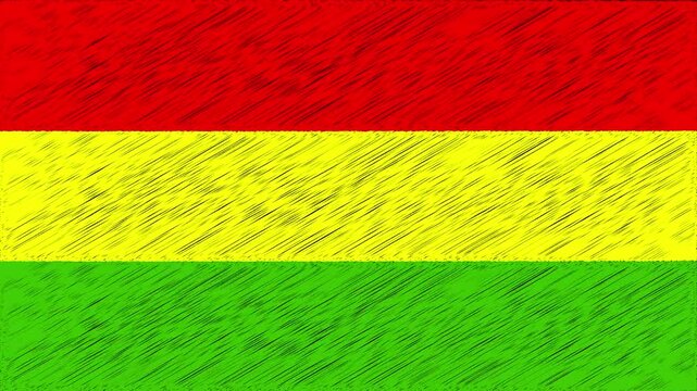 Hand drawn scribble style animation on Rastafarian Flag. Rasta Vibes. Ideal for reggae themed projects, perfect for celebrating and promoting Rastafarian culture. Ideal for cultural projects, events