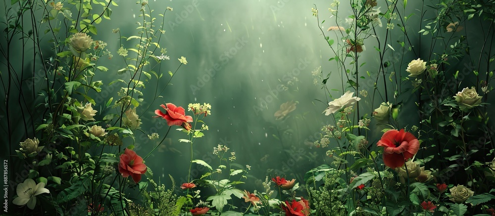 Poster A floral setting in its natural surroundings with room for text or graphics ideal for background or wallpaper uses. with copy space image. Place for adding text or design