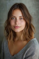 Naklejka premium A studio headshot portrait of a young woman in her mid-twenties. 