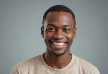 Obraz premium Portrait view of a regular happy smiling Togo man, ultra realistic, candid, social media, avatar image, plain solid background