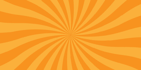 Obraz premium Vector orange sun rays and sunburst backdrop background. Modern seamless retro vintage burst sunrise sunbeam element spiral striped illustration sunray template wallpaper design.