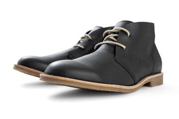 Black leather men shoes isolated on white background, including clipping path