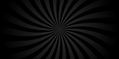 Vector abstract black sun rays sunburst backdrop background. Modern seamless retro vintage burst sunrise sunbeam element spiral striped illustration sunray template wallpaper design.