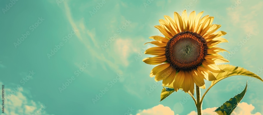 Poster A sunflower set against a backdrop of the sky providing ample copy space for your text message
