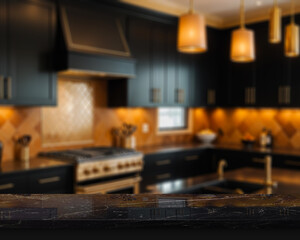 Countertop with luxury kitchen background