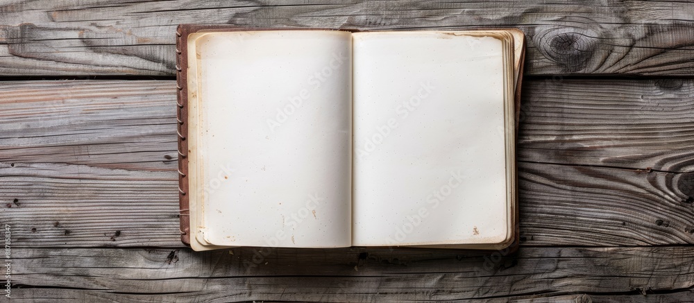 Aufkleber An empty notebook on a wooden surface provides ample copy space for text or images