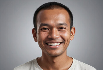 Obraz premium Portrait view of a regular happy smiling Cambodia man, ultra realistic, candid, social media, avatar image, plain solid background