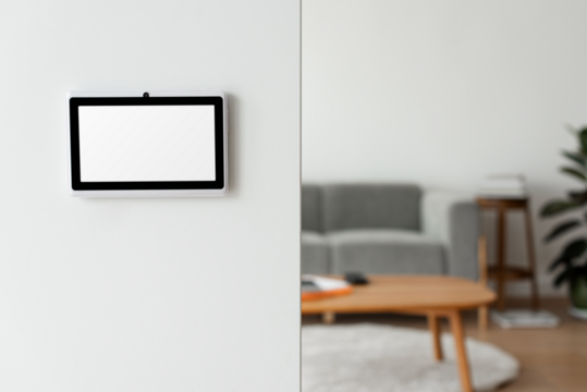 Smart home png screen panel monitor mockup on a wall - Powered by Adobe