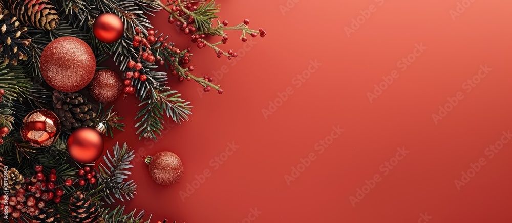 Leinwandbilder flat lay top view of a christmas composition with ample copy space image