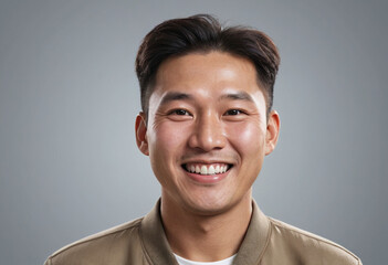 Portrait view of a regular happy smiling North Korea man, ultra realistic, candid, social media, avatar image, plain solid background