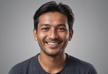 Fototapeta premium Portrait view of a regular happy smiling Nepal man, ultra realistic, candid, social media, avatar image, plain solid background