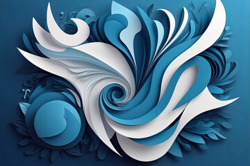 Fototapeta premium 3D abstract background with blue paper cut shapes