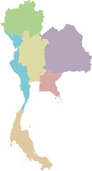 Vector blank map of Thailand with regions or territories and administrative divisions. Editable and clearly labeled layers.