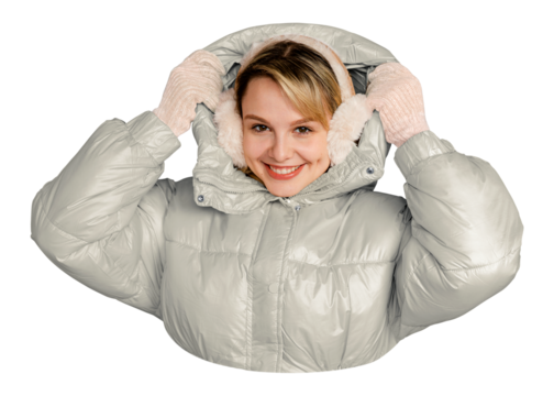 PNG woman in puffer jacket, collage element, transparent background - Powered by Adobe