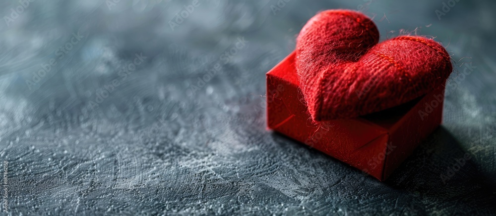 Aufkleber valentine s day greeting card featuring a red gift box with a heart on a gray background and copy sp