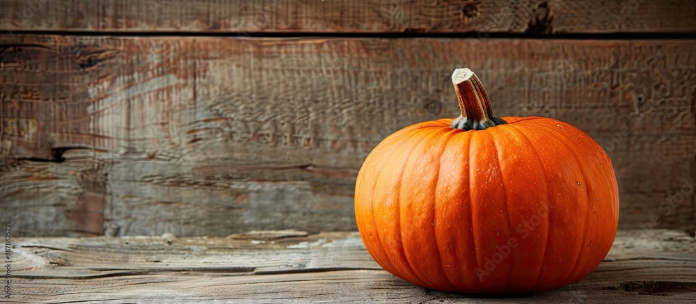 Leinwandbilder pumpkin displayed on a rustic wooden surface with ample copy space image