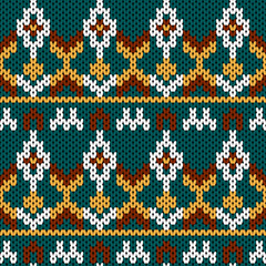 Cotton rhombus argyle knit texture geometric vector seamless. Rug knitwear fabric print. Winter seamless knitted pattern.