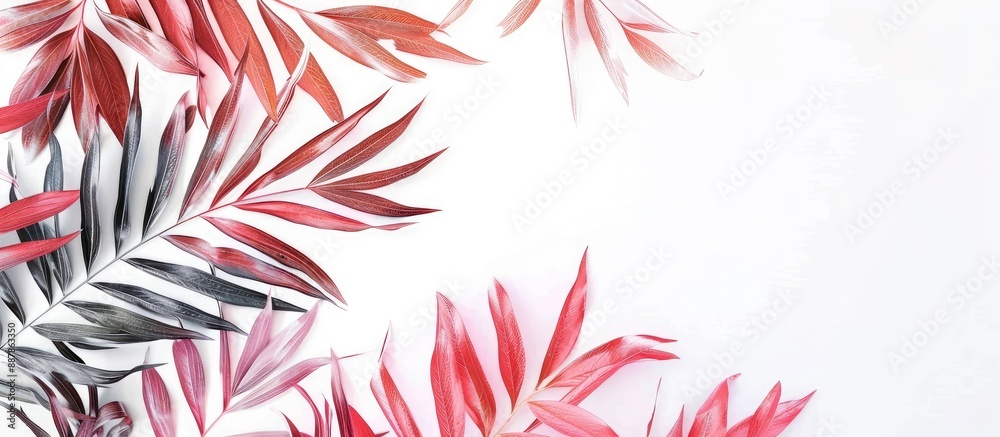 Poster coral palm leaves on white backdrop with space for text ideal for a summer themed copy space image t