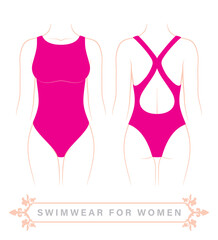 telo_zenske_plavkyVector woman body line with pink swimsuit. Isolated on white background.