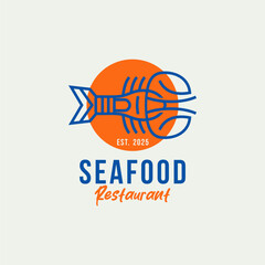 Lobster seafood restaurant logo design, simple minimalist, line art style
