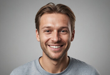 Obraz premium Portrait view of a regular happy smiling Sweden man, ultra realistic, candid, social media, avatar image, plain solid background
