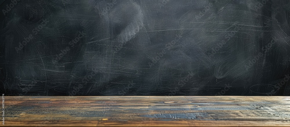 Poster Chalkboard with erased chalk creating a blank space on the dark surface for a copy space image
