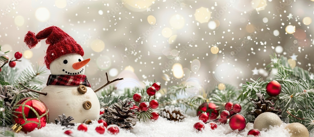 Poster image featuring a snowman holiday adornments and ample copy space for text