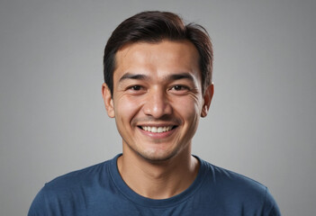 Fototapeta premium Portrait view of a regular happy smiling Uzbekistan man, ultra realistic, candid, social media, avatar image, plain solid background