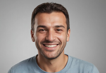 Fototapeta premium Portrait view of a regular happy smiling Albania man, ultra realistic, candid, social media, avatar image, plain solid background