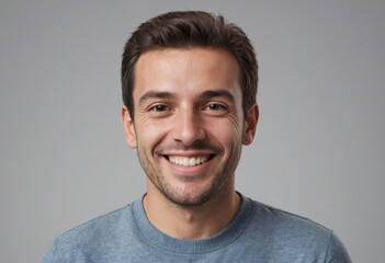 Obraz premium Portrait view of a regular happy smiling Andorra man, ultra realistic, candid, social media, avatar image, plain solid background