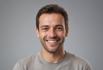 Obraz premium Portrait view of a regular happy smiling Andorra man, ultra realistic, candid, social media, avatar image, plain solid background